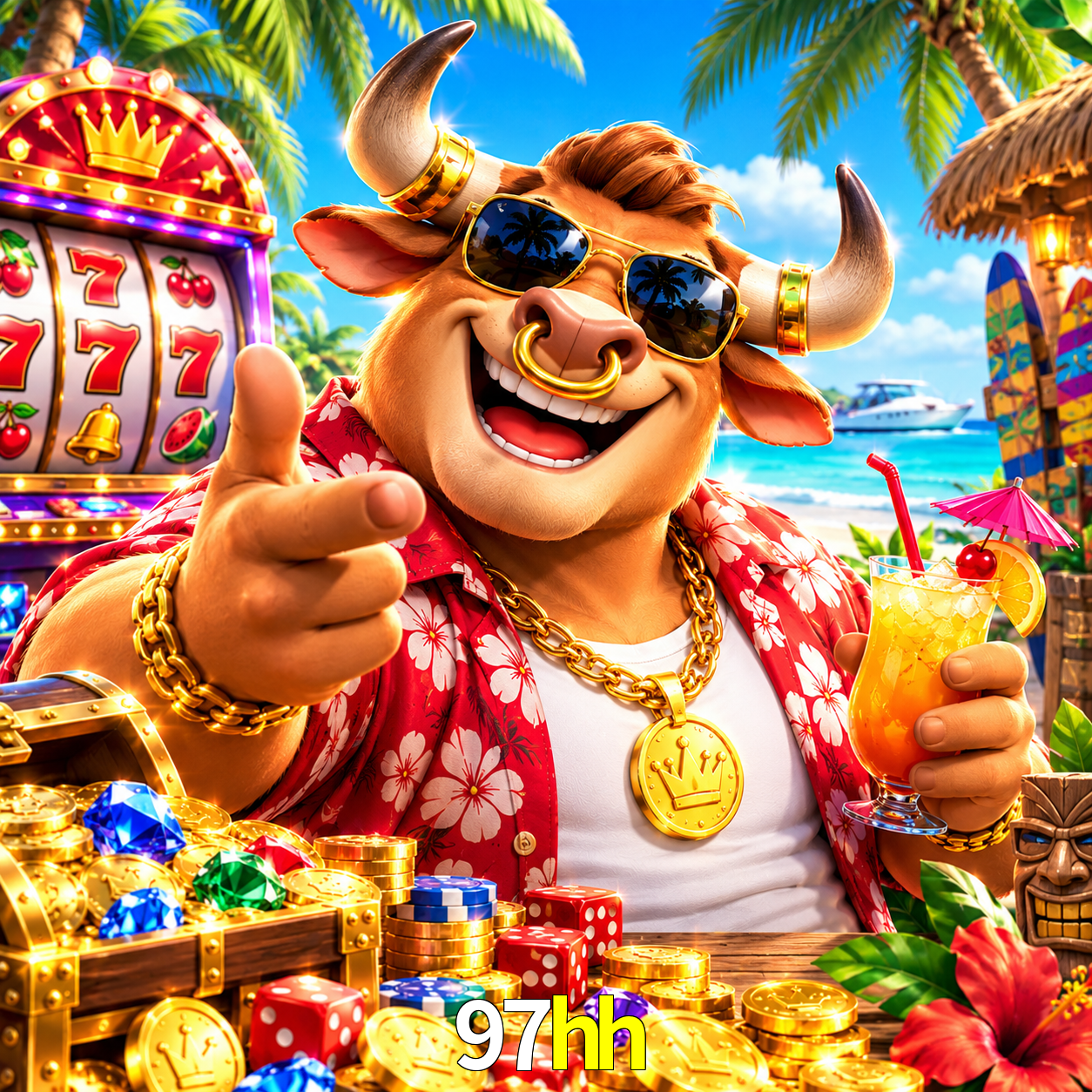 Imagem promocional da 97hh mostrando a plataforma e suas vantagens